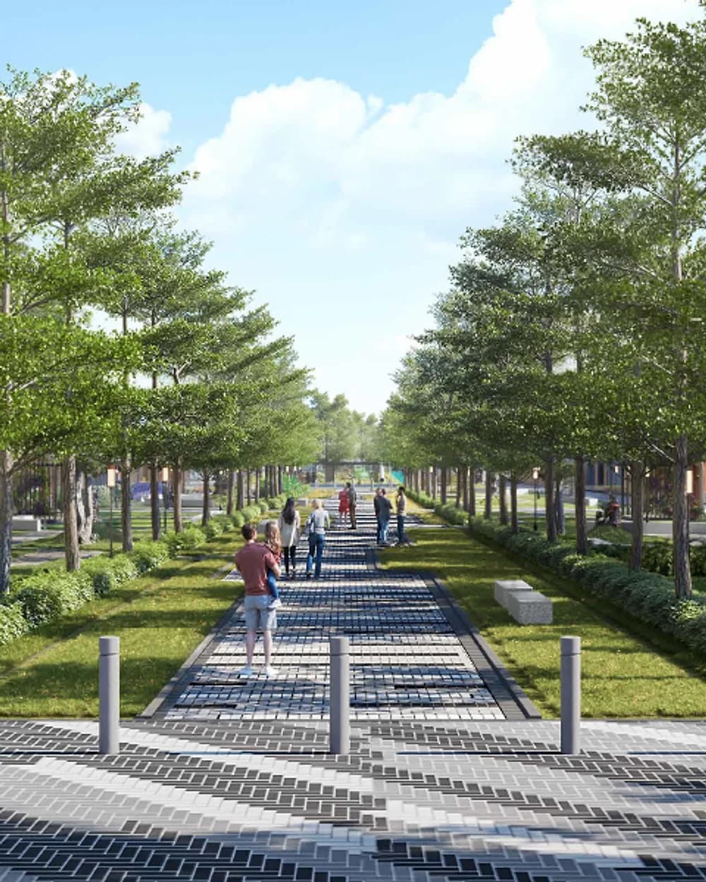 Boulevard kawasan dengan barisan pohon di kedua sisi